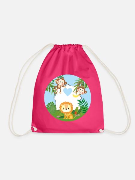 Freundschaft - Kleine Äffchen & Löwe - Turnbeutel - Fuchsia