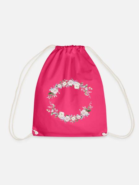 Frühlings-Kranz- personalisierbar - Turnbeutel - Fuchsia