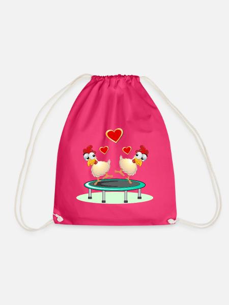 Hühner Paare TRAMPOLIN SPRINGEN - Turnbeutel - Fuchsia