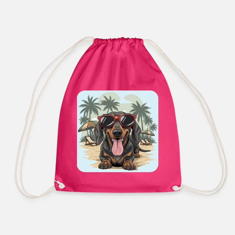 Dackel Beach Dackel Dackel mit cooler Brille - Turnbeutel - Fuchsia