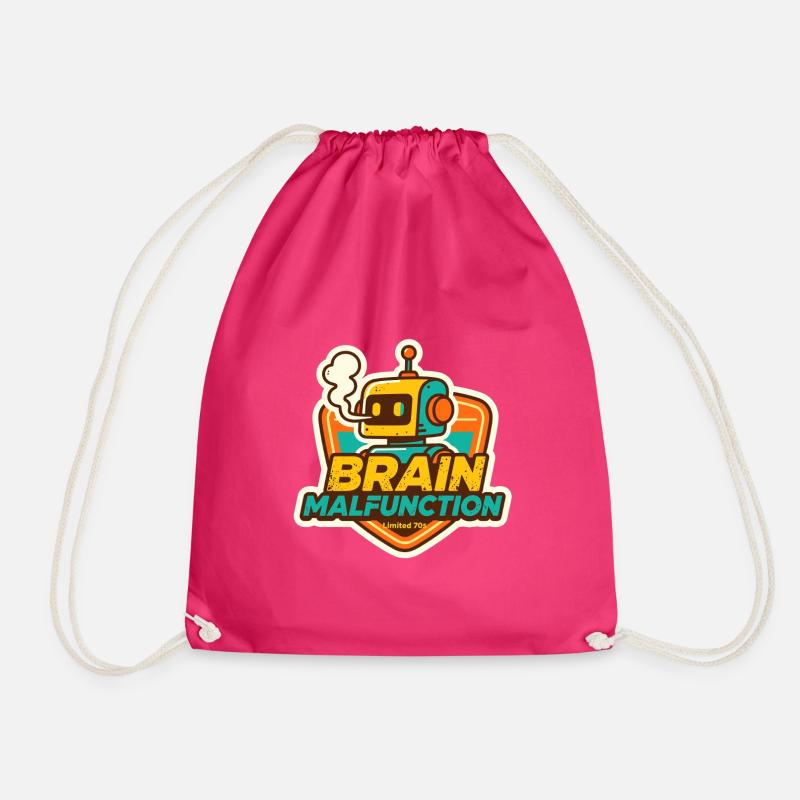 Brain Malfunction Retro Robot Design - Drawstring Bag - fuchsia