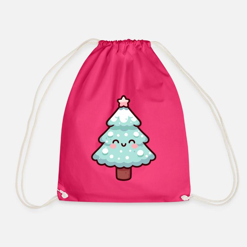 Kawaii Verschneiter Weihnachtsbaum Design - Turnbeutel - Fuchsia