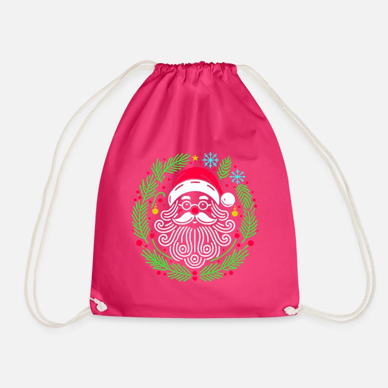 Christmas Circular Santa with Branches - Drawstring Bag - fuchsia
