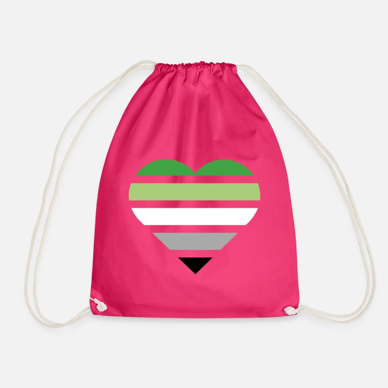 Pride Flag Heart · Aromantic - Drawstring Bag - fuchsia