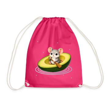Cute Mouse in Avocado Kawaii Animal Motif - Drawstring Bag - fuchsia - Front