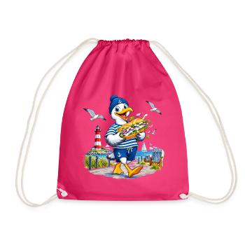 Küstenmöwe Mopsi mit Sandwich - Turnbeutel - Fuchsia - Vorne