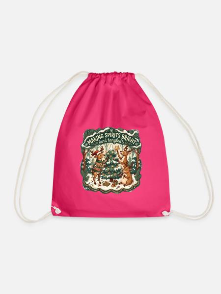 Lustiges Weihnachtsmuster – Stimmungsgeister Bright Ren - Turnbeutel - Fuchsia