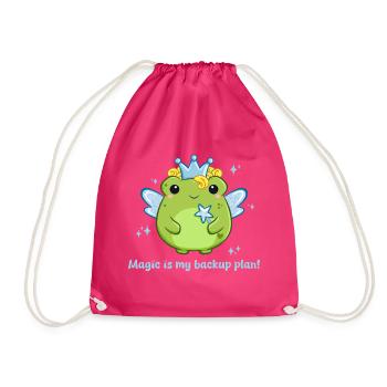 Süße Frosch Fee in blau mit lustigem Spruch - Turnbeutel - Fuchsia - Vorne