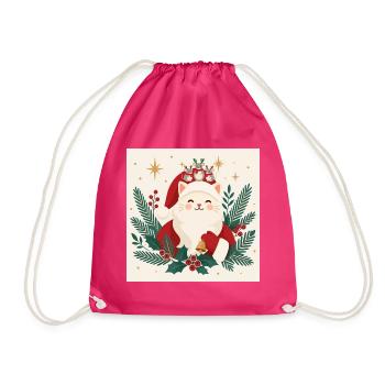 Katzensanta mit Rentierkranz und Mäusen - Turnbeutel - Fuchsia - Vorne