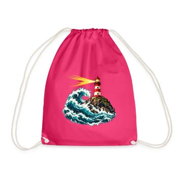 Leuchtturm über einer schwingenden Welle - Turnbeutel - Fuchsia - Vorne