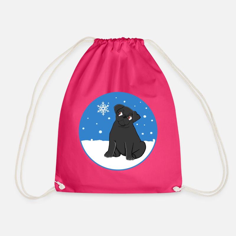 Schwarzer Mops im Schnee - Turnbeutel - Fuchsia