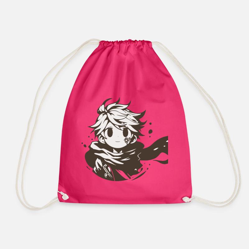 MangaCharacter with Brown Scarf - Drawstring Bag - fuchsia