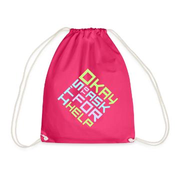 It's Okay To Ask For Help Help Questions Saying Logo - Drawstring Bag - fuchsia - Front
