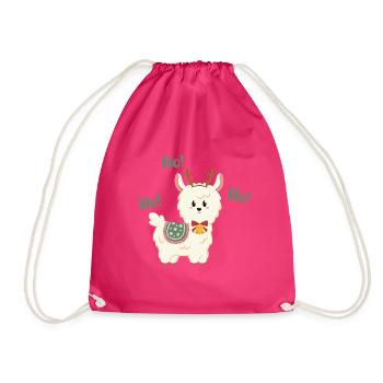 Weihnachts-Lama mit Rentieroutfit und Glöckchen - Turnbeutel - Fuchsia - Vorne