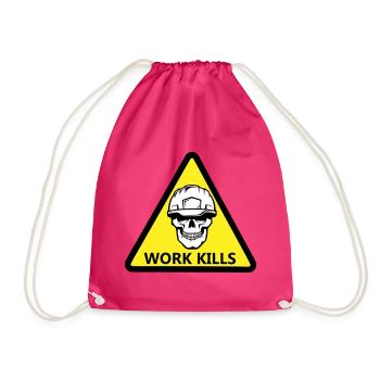 Danger Work, Kill sign with a helmeted skull - Drawstring Bag - fuchsia - Front