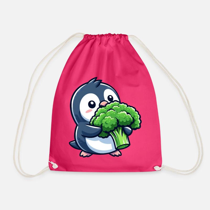 Lustiger Pinguin mit Brokkoli Gemüse Vegan Comic - Turnbeutel - Fuchsia
