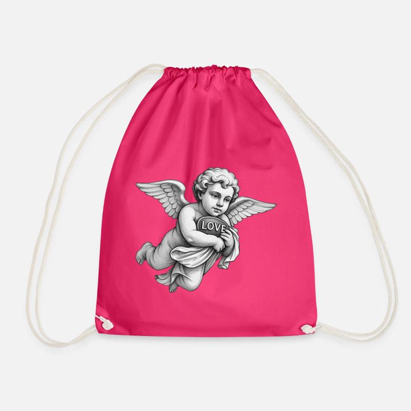 CUPID CHERUB - black & white - Drawstring Bag - fuchsia