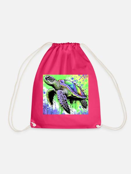 turtle - Drawstring Bag - fuchsia