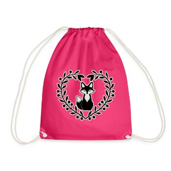 Niedlicher Fuchs im Blätterkranz – Handgezeichnete - Turnbeutel - Fuchsia - Vorne
