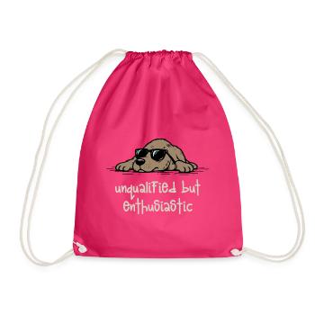 Unqualified but Enthusiastic – Lustiger Hund - Turnbeutel - Fuchsia - Vorne