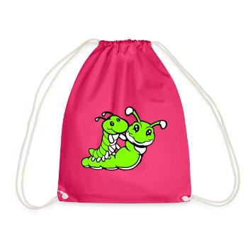 2 friends riding caterpillar father mother child dad mom - Drawstring Bag - fuchsia - Front