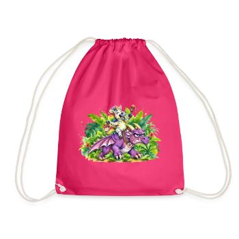 Jungle Fantasie: Einhorn reitet Drache - Turnbeutel - Fuchsia - Vorne