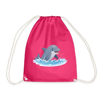 Delfinenspiel in Meereswellen - Turnbeutel - Fuchsia - Vorne