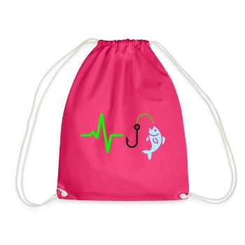 Pulse Line Fishing Fish Icon - Drawstring Bag - fuchsia - Front