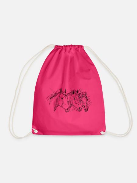 Handgezeichte Pferde Köpfe, Illustration, Reiter - Turnbeutel - Fuchsia