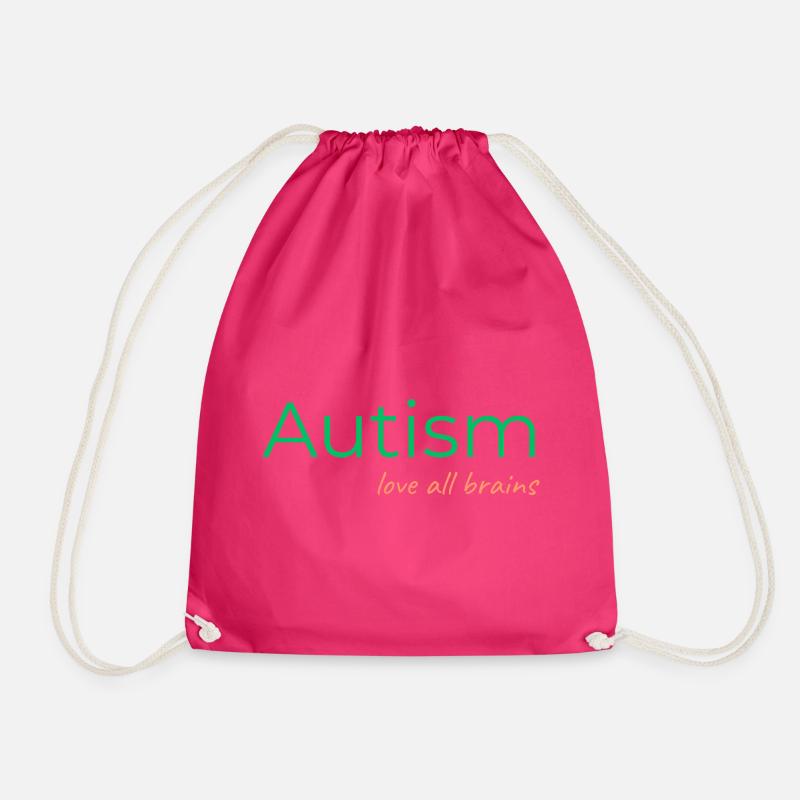 Autism - love all brains - Drawstring Bag - fuchsia