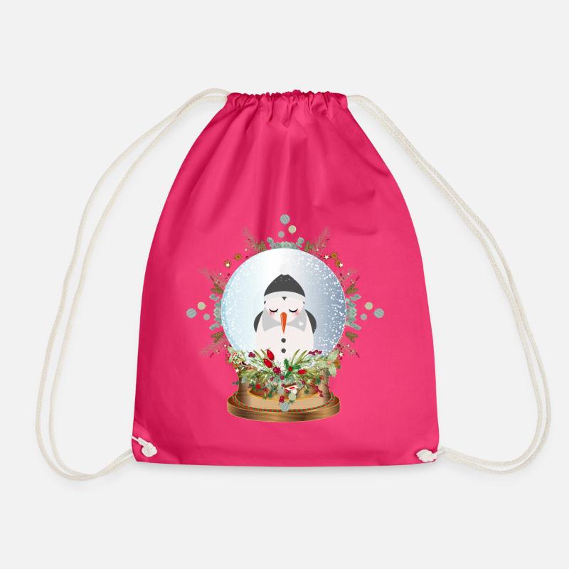 schöne nostalgische Schneekugel mit Schneemann - Turnbeutel - Fuchsia