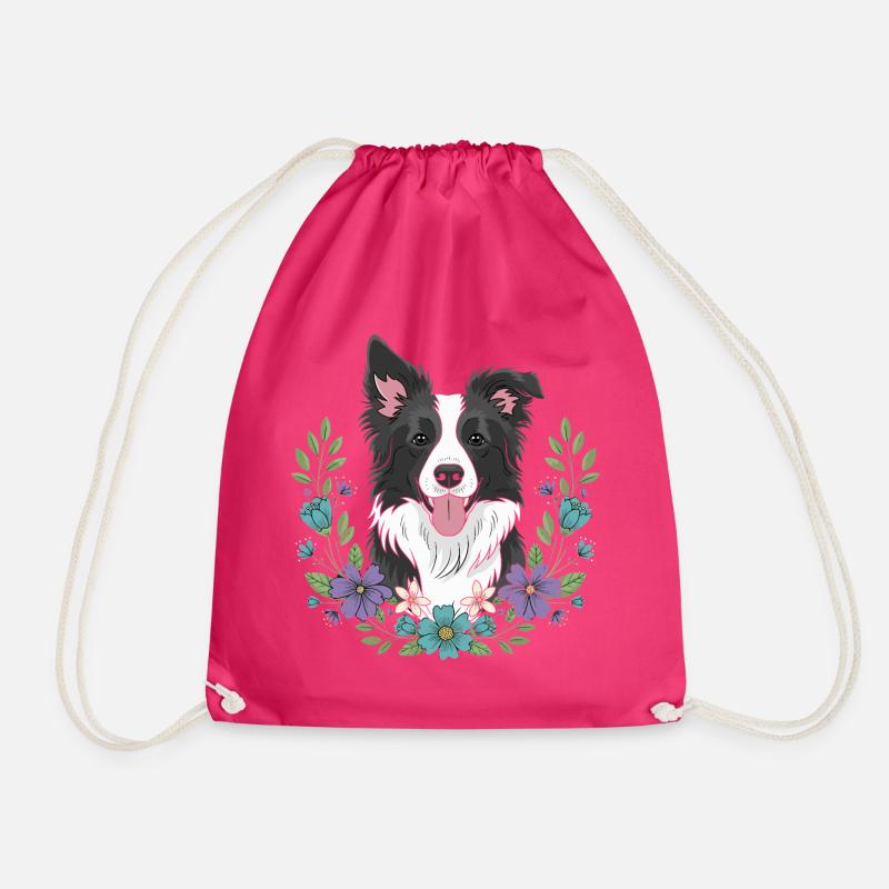 Border Collie Blumenfeier - Turnbeutel - Fuchsia