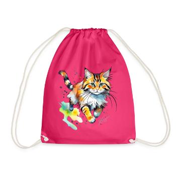springende  Katze im wasserfarbenlook - Turnbeutel - Fuchsia - Vorne