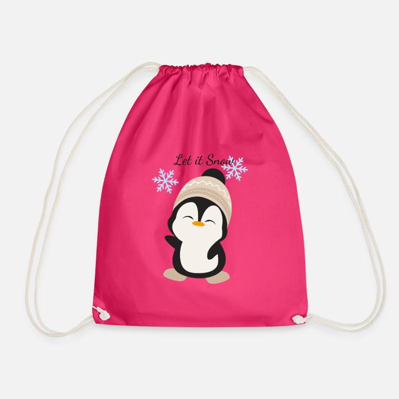 Cuddly Penguin Winter Magic - Drawstring Bag - fuchsia