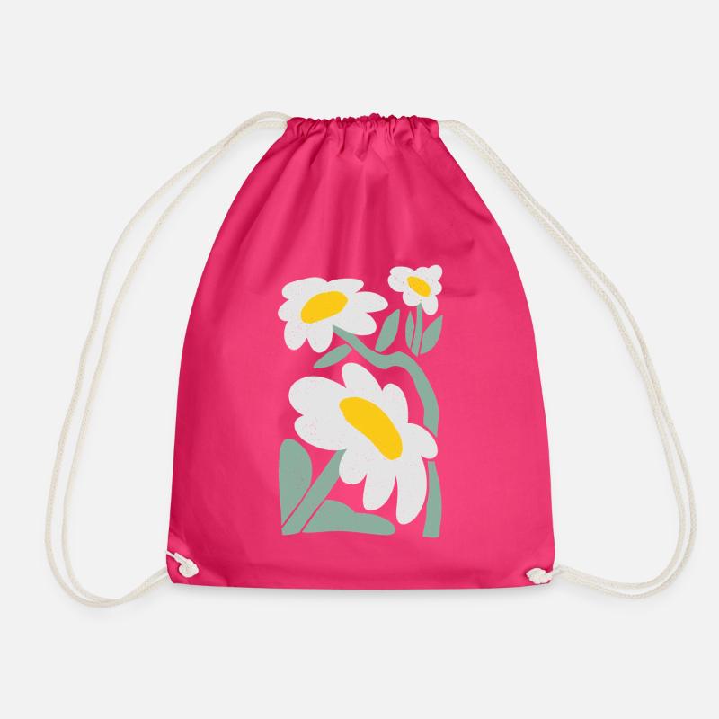Playful Daisy Illustration - Drawstring Bag - fuchsia