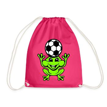 Frog Soccer Header Ball Playing Toad - Drawstring Bag - fuchsia - Front