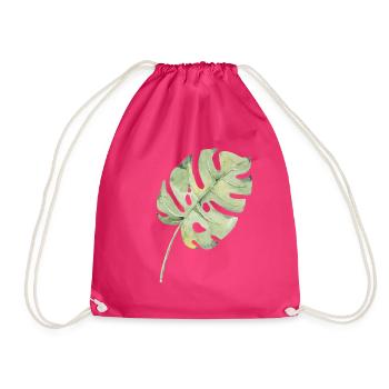 Monstera Blatt Aquarell Grün - Turnbeutel - Fuchsia - Vorne
