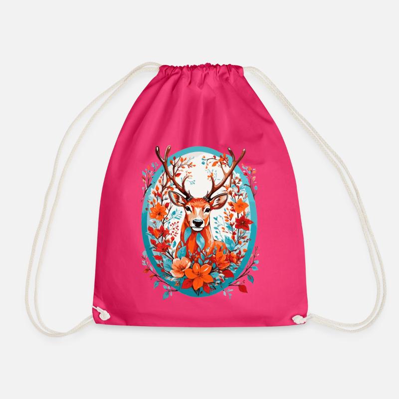 Hirsch mit Blumen - Turnbeutel - Fuchsia
