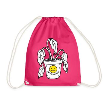 Pflanze mit traurigem Gesicht – Trying my Best - Turnbeutel - Fuchsia - Vorne
