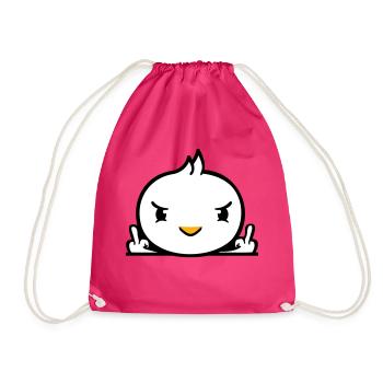 Bird evil middle finger showing bad boy behind fence - Drawstring Bag - fuchsia - Front