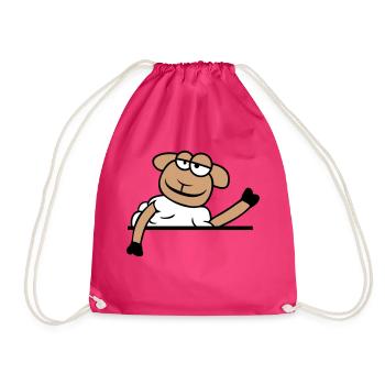 Schaf Winkt Hinter Mauer Zaun Schild Cool Lächeln - Turnbeutel - Fuchsia - Vorne