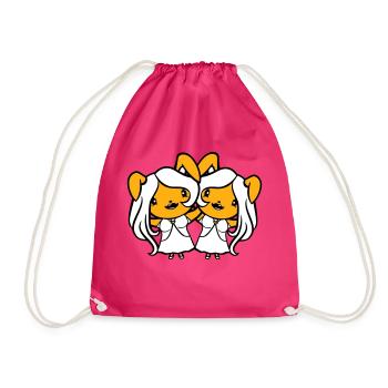 2 Bunnies Girls Pretty Girls Women Bunny Small - Drawstring Bag - fuchsia - Front