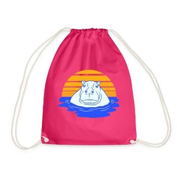 Nilpferd schwimmt Wasser Sonne Süß Comic Cartoon - Turnbeutel - Fuchsia - Vorne