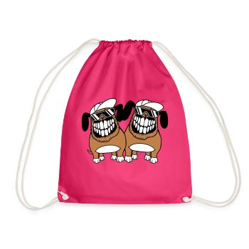 Deux chiens monstre méchant dangereux dents souriant - Sac de sport léger - fuchsia - Devant