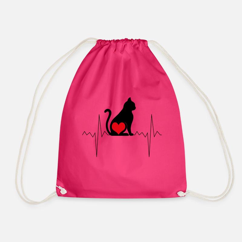 Katze mit Herzfrequenz - Turnbeutel - Fuchsia