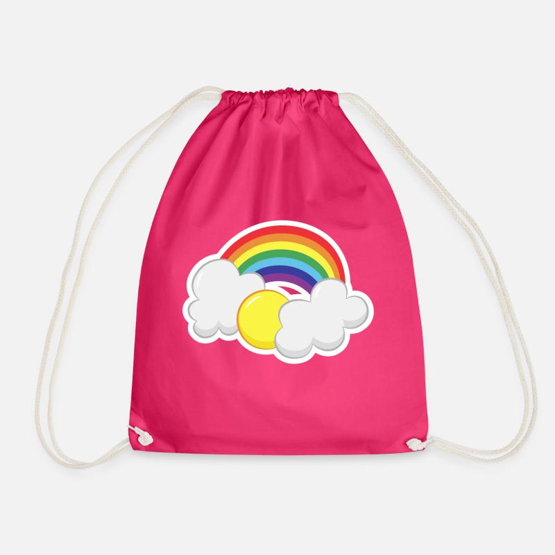 Rainbow with a sun and clouds - Drawstring Bag - fuchsia