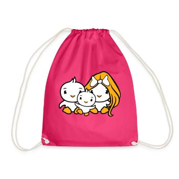 3 Birds Family Parents Mom Dad Three Child Baby - Drawstring Bag - fuchsia - Front
