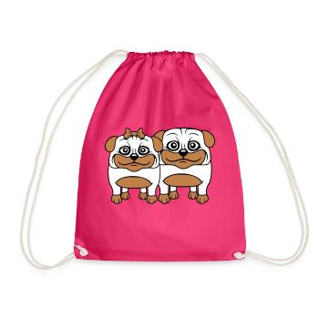 2 chiens Carlin Homme Femme Couple Deux Amoureux Amour - Sac de sport léger - fuchsia - Devant