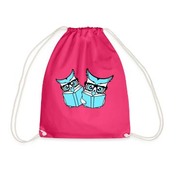 2 hiboux nerd duo geek livre lecture aigle hibou lunettes intelligent - Sac de sport léger - fuchsia - Devant