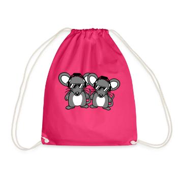 2 Mäuse Sonnenbrille Kopfhörer Party Musik hören - Turnbeutel - Fuchsia - Vorne